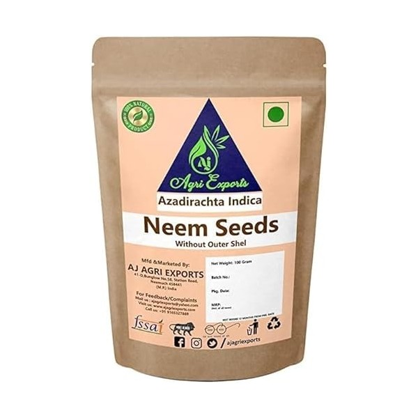 GMERSAJ AGRI EXPORTS Neem Beej – Graines de neem sans coque extérieure – Graines de margousier sèches – Azadirachta Indica – 