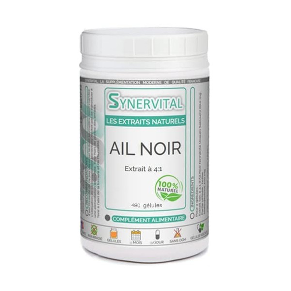 Ail Noir Extrait à 4:1 Synervital 480 gélules dosées à 198mg - Complément alimentaire - Fabriqué en france