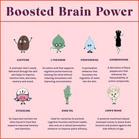 Fleur Marche Focus, Plz. Botanical Patch - Brain Boosting Focus Patch avec caféine, crinière de lion et autres nootropiques p