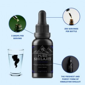 Black Diamond Gouttes liquides Shilajit de lHimalaya Haute résistance et pureté, authentique et acide fulvique pur et nature
