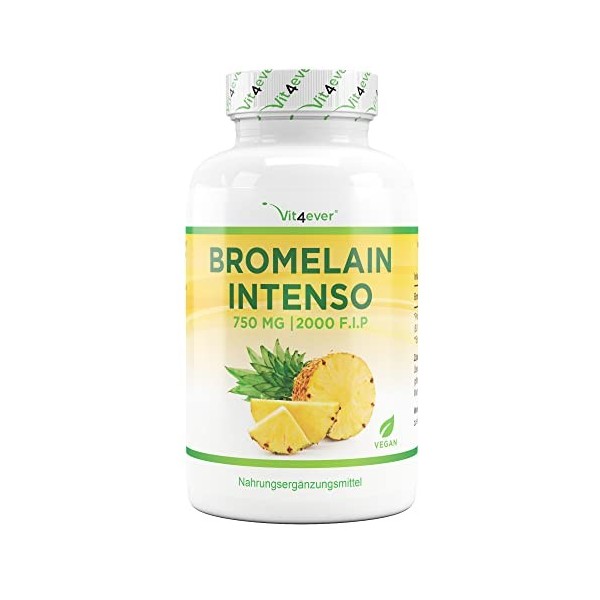 Bromélaïne Intenso - 750 mg 2000 F.I.P - 120 gélules gastro-résistantes - Extrait naturel dananas - Testé en laboratoire -