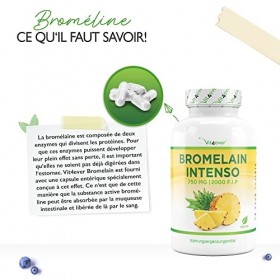 Bromélaïne Intenso - 750 mg 2000 F.I.P - 120 gélules gastro-résistantes - Extrait naturel dananas - Testé en laboratoire -