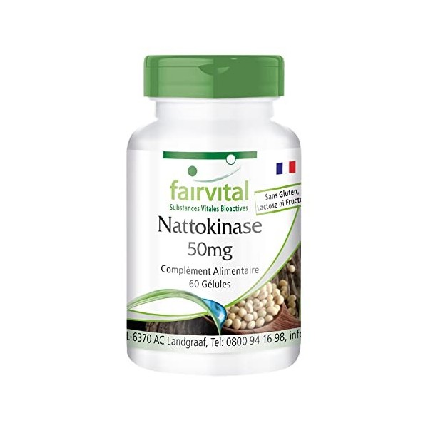 Fairvital | Nattokinase 50mg VEGAN - Fortement dosé - 60 Capsules - dose quotidienne de 2 capsules - FU 2000