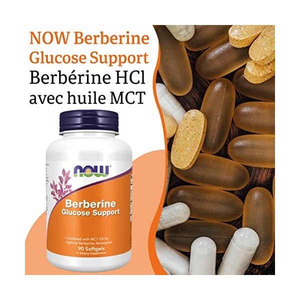 Now Foods, Berberine Glucose Support, Berberine HCl, 400mg, 90 Capsules molles, Testé en Laboratoire, Sans Gluten, Sans Soja,