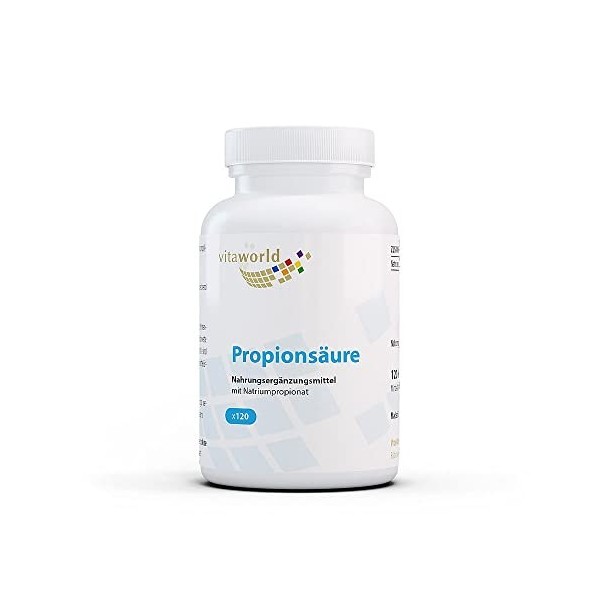 Vita World Acide Propionique 500 mg Propionate de Sodium Haute Pureté 120 Capsules Végétalien