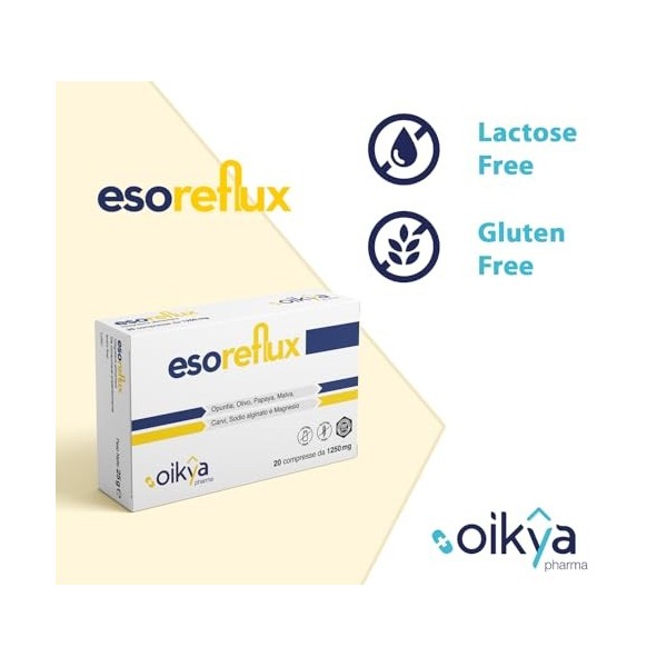 Oikya Pharma Esoreflux Reflux Gastro-œsophagien | 20 Comprimés à Haute Dosage 1250mg | Brûlure et Indigestion | Symptômes Ref