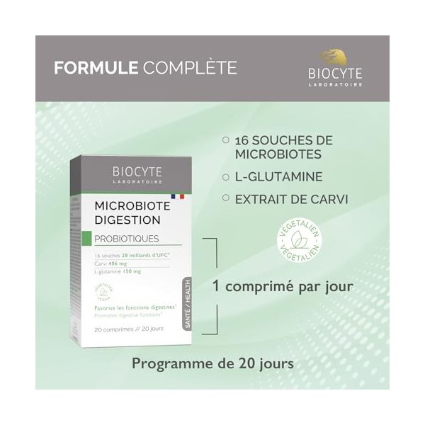 Biocyte - Microbiote Digestion - Favorise la digestion et les fonctions digestives grâce au carvi - 20 Comprimés