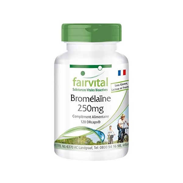 Fairvital | Bromélaïne 250mg VEGAN - Fortement dosé - 1000mg par dose journalière - 120 DRCaps® - 600 FIP - enzyme dananas