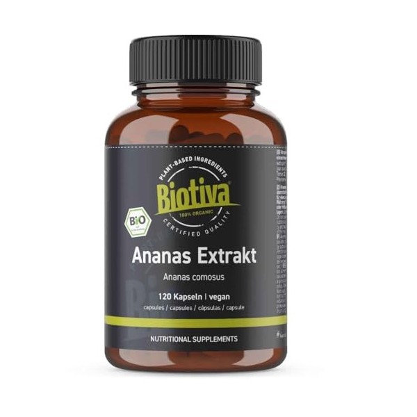 Extrait dananas Bio 120 Gélules | 500mg | Bromélaïne | Enzyme naturelle dananas | Végan | Conditionné et contrôlé en Allema