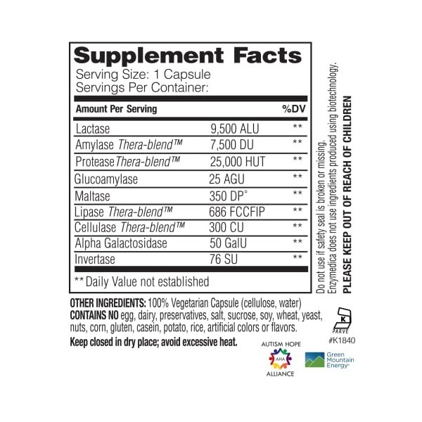 Enzymedica, Lacto, 30 bouchonsules