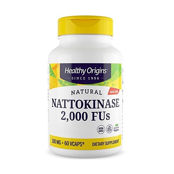 Healthy Origins, Nattokinase, 2000 FU, 60 Capsules végétaliennes, Testé en Laboratoire, Végétarien, Sans Soja, Sans Gluten, S