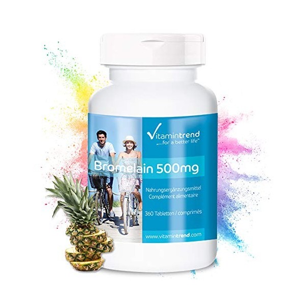 Bromélaïne 500mg - ! POUR 6 MOIS ! - Hautement dosé - Végan - 360 comprimés – Flacon avantageux | Vitamintrend®