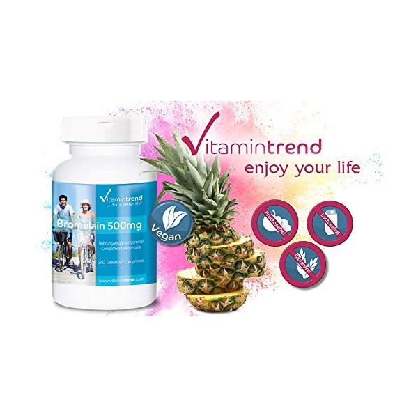 Bromélaïne 500mg - ! POUR 6 MOIS ! - Hautement dosé - Végan - 360 comprimés – Flacon avantageux | Vitamintrend®