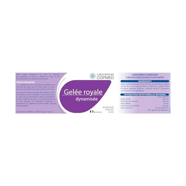 LABORATOIRES COPMED - Gelée royale dynamisée - Complément Alimentaire - Gelée royale, noix de kola caféine , vitamine C - Ma