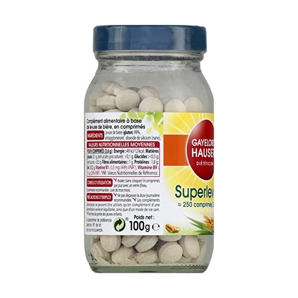 GAYELORD HAUSER - Superlevure en Comprimés - Source de Vitamines B1 et B9 dOrigine Naturelle - 100 g Lot de 2 