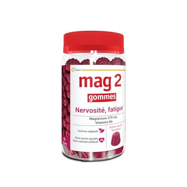 MAG2 Gommes framboise - Anti-nervosité et anti-fatigue - Sans sucres ajoutés - Complément alimentaire à base de magnésium et 