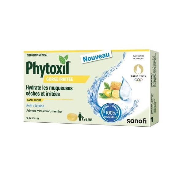 Phytoxil Pastilles Gorges irritées - Miel citron menthe - Hydrate les muqueuses sèches et irritées – Grâce à l’Ectoïne – Disp