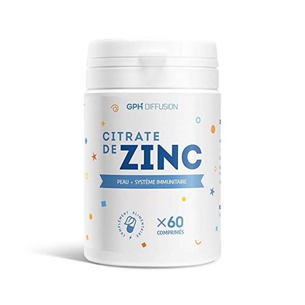 Citrate de Zinc - 15 mg - 60 comprimés - Peau - Système Immunitaire - GPH Diffusion