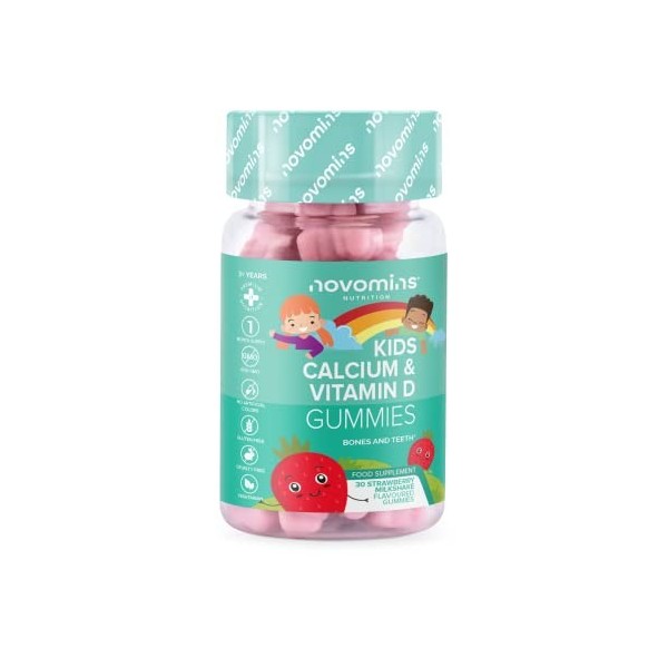 Novomins Gummies au Calcium et à la Vitamine D pour Enfants – Os et Dents Sains – Végétaliens – 1 Mois dApprovisionnement – 