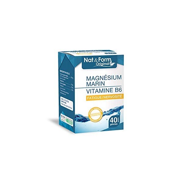 Magnésium Marin + Vitamine B6 40 Gélules Végétales Fatigue, Nervosité Nat&Form