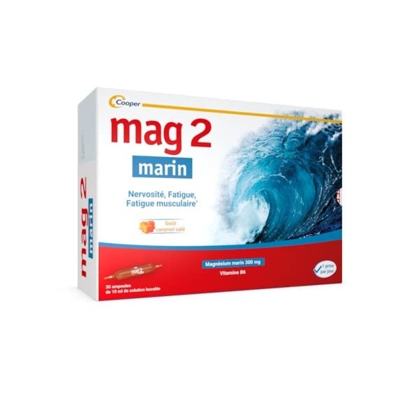 MAG 2 MARIN - Complément alimentaire à base de magnésium marin 300mg et vitamine B6 - Anti-nervosité et anti-fatigue - Progra