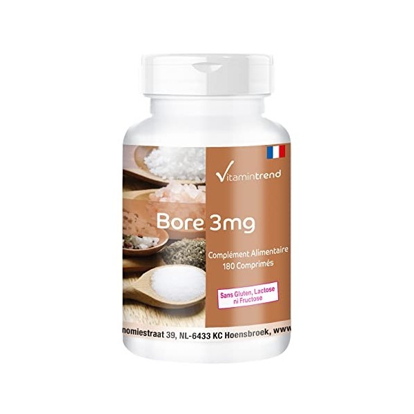 Boron 3mg - 180 comprimés - CURE 6 MOIS - Vegan - Tétraborate de Sodium - Pack familial | Vitamintrend®