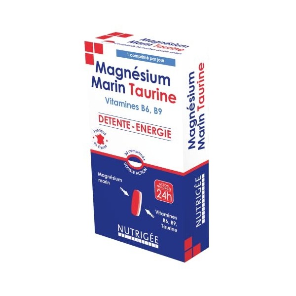 Magnésium Marin Taurine • Comprimé double action • Détente & énergie • 300 mg de Magnésium/comprimé • Vitamine B6 & B9 • + Ta