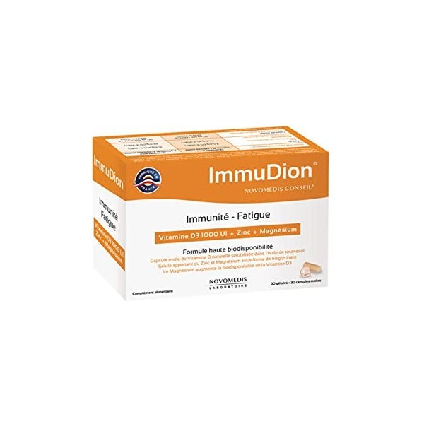 Laboratoire Novomedis Immunité-Fatigue Vitamine D3 1000 UI + Zinc + Magnésium 30 Gélules + 30 Capsules Molles