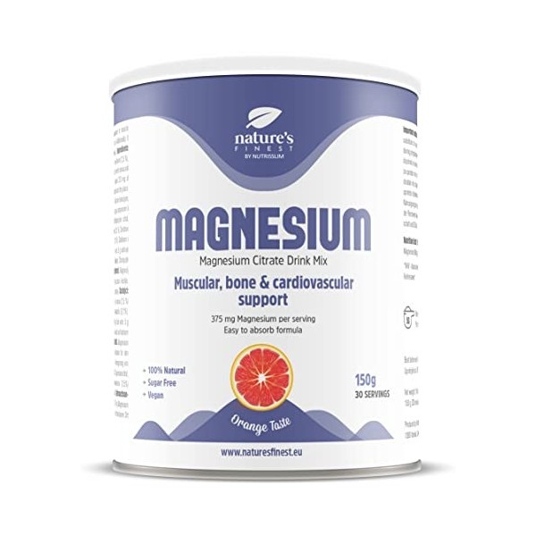 Natures Finest Mélange Boisson Magnésium 150g | Poudre de Citrate de Magnésium à Haute Absorption 100% Naturelle | pour le B