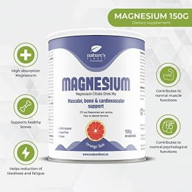 Natures Finest Mélange Boisson Magnésium 150g | Poudre de Citrate de Magnésium à Haute Absorption 100% Naturelle | pour le B