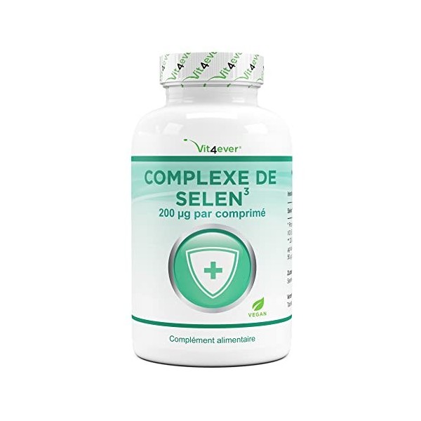 Sélénium 3-fold complex - 365 comprimés de 200 µg chacun - Premium : Sélénite de sodium, L-sélénométhionine, levure de séléni