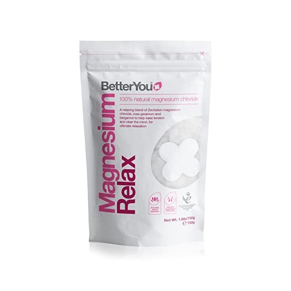 BetterYou - Flocons de bain relaxants - Mélange de chlorure de magnésium Zechstein pur, de géranium rose, de bergamote pour u