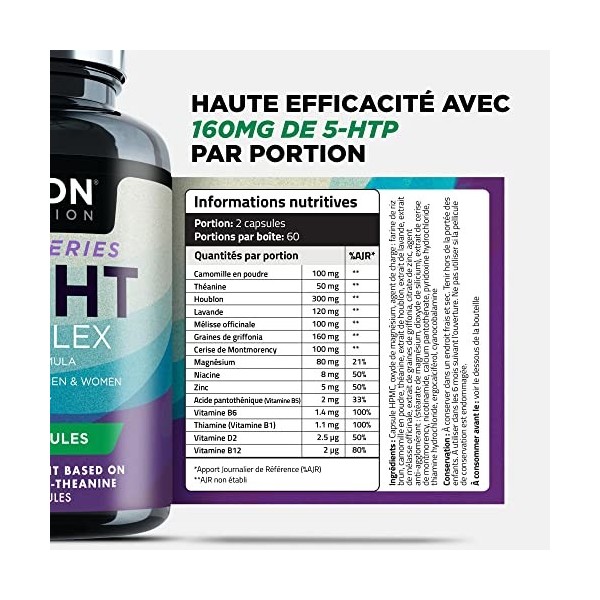 Complexe de Nuit PUISSANT - 3x Plus Efficace Grâce à la B-SÉROTONINE™ - Libération Progressive Pour +60% d’Absorption - 2.5X 