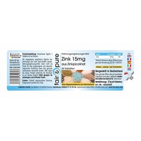 Fair & Pure® - Zinc 15mg teneur élémentaire de picolinate de zinc - végan - à dosage élevé - 60 comprimés de zinc