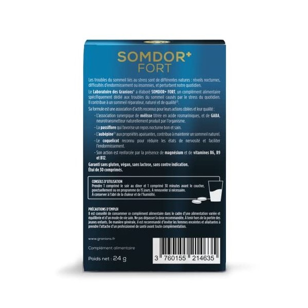 GRANIONS SOMDOR FORT pour un sommeil en or - Facilite lendormissement, apaisant et relaxant, sans accoutumance ni dépendance