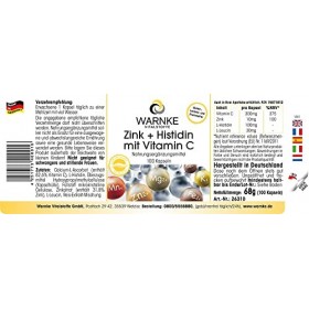 Zinc + Histidine + Vitamine C - dosage élevé - 300mg de Vitamine C & 10mg de Zinc par gélule - végétalien - 100 gélules | War