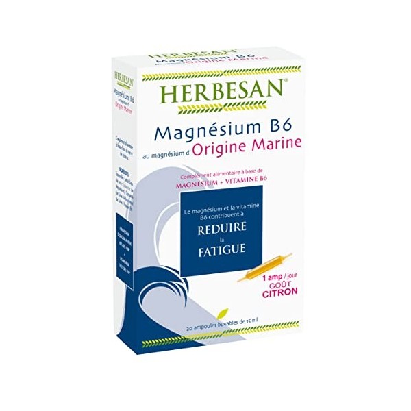 HERBESAN®- Magnésium Marin et Vitamine B6 - Réduction de la fatigue, 20 ampoules de 15ml