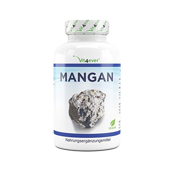 vit4ever Manganèse 10 mg - 365 comprimés - Approvisionnement pour 12 mois - Bisglycinate de manganèse - Végétalien - Oligo-él