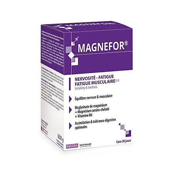 INELDEA SANTE NATURELLE - Magnefor - Complément Alimentaire au Bisglycinate de Magnésium + Vitamine B6 - Assimilation Optimal