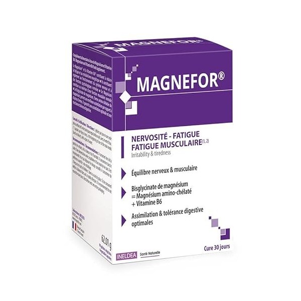 INELDEA SANTÉ NATURELLE - Magnefor - Complément Alimentaire au Bisglycinate de Magnésium + Vitamine B6 et D + Taurine - Assim