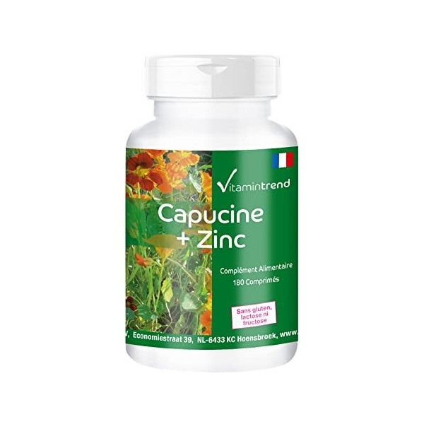 Extrait de Capucine 500mg avec Zinc - 180 comprimés - vegan - haute dose - complément alimentaire | Vitamintrend®