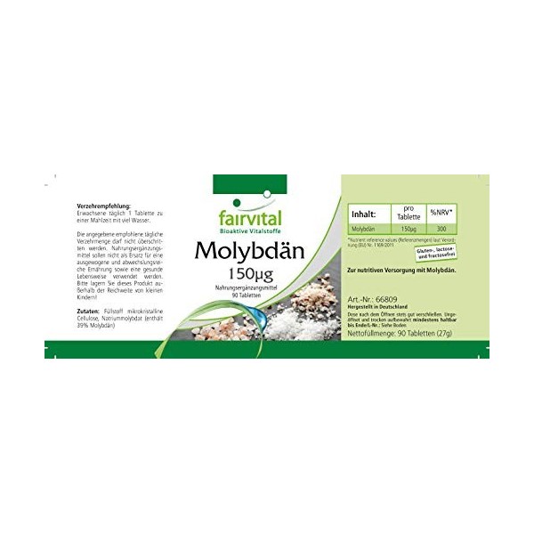 Fairvital | Molybdène 150mcg - Oligo-élément essentiel - 90 comprimés - Substance pure