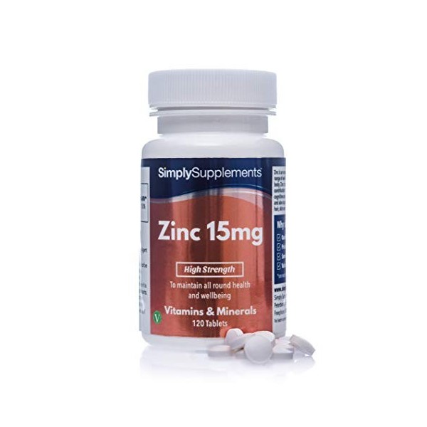 Zinc 15mg - 120 Comprimés - Adapté aux Végétariens – Jusqu’à 4 mois de Bienfaits - SimplySupplements