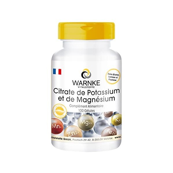 Citrate de potassium et magnésium 100 capsules, hautement dosé, vegan, minéraux organiques, hautement biodisponible