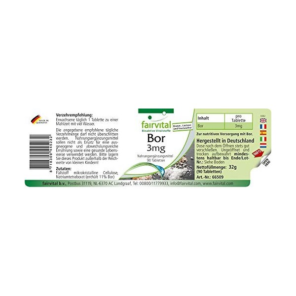 Fairvital | Le bore 3mg - set pour pendant 3 mois - VEGAN - 90 comprimés - des oligo-éléments de tétraborate de sodium