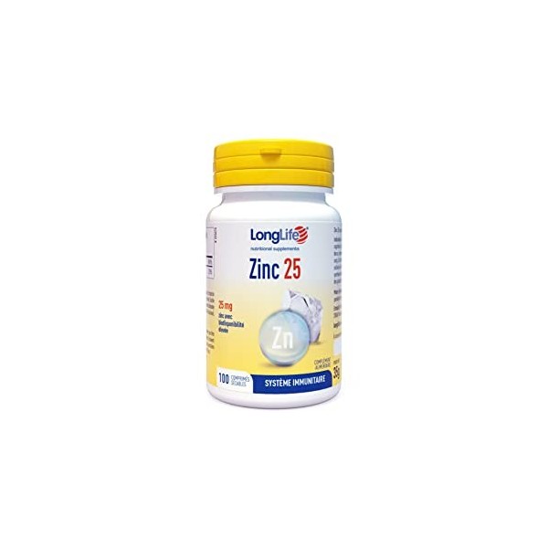 LongLife® Zinc 25 | Haut dosage 25mg zinc à biodisponibilité élevée | Plus de 100 jours de traitement | Défenses immunitaires