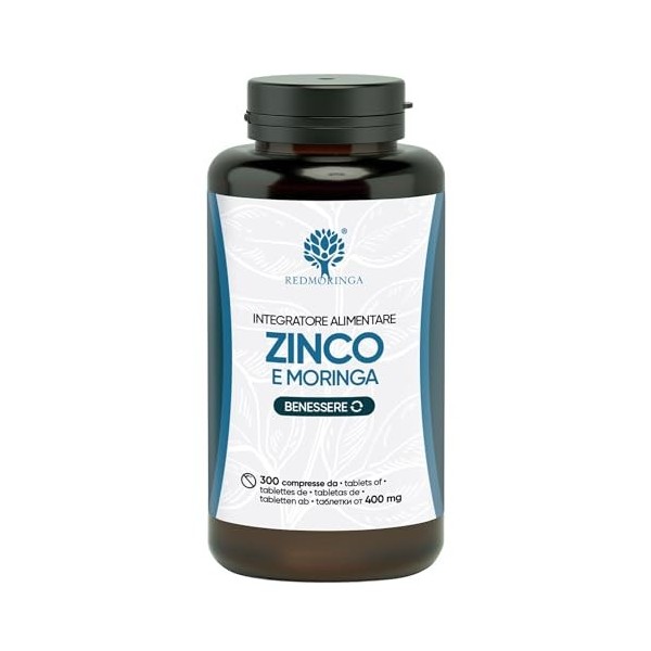 Complément Zinc et Moringa Bio | comprimés de zinc de 15 mg végétaliens | Utile pour lacné, le système immunitaire, les chev