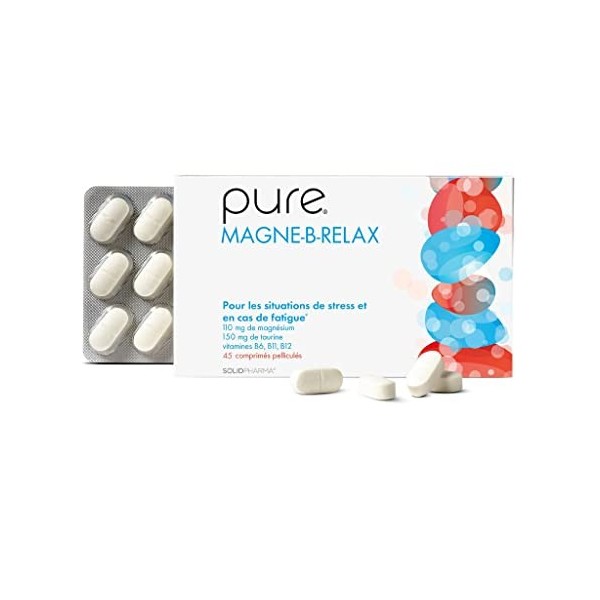 Pure Magne-B-Relax – 45 Comprimés Hautement Dosés, Comprimés Véganes, Complément Alimentaire contre la Fatigue et le Stress, 