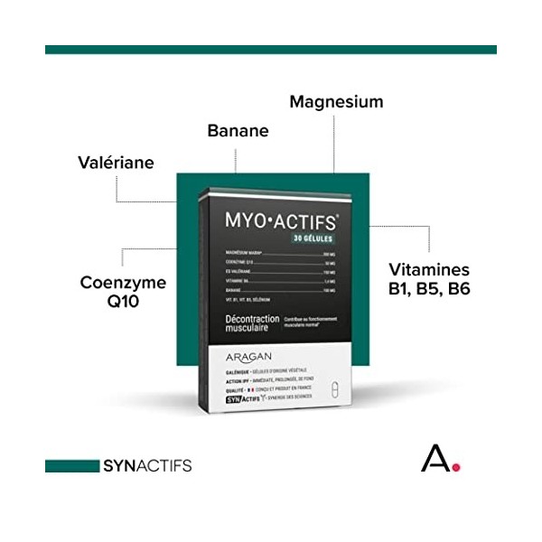 ARAGAN - Synactifs - Myoactifs - Complément Alimentaire Décontraction musculaire - Magnésium Marin, Coenzyme Q10, Valériane, 