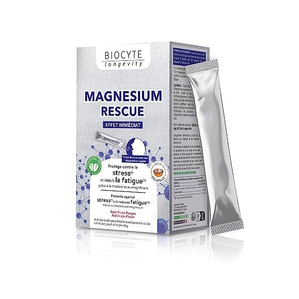 Magnésium Rescue 360 mg en stick sans eau – Goût Fruits rouges - Formule unique contre le stress et la fatigue – Marque Franç